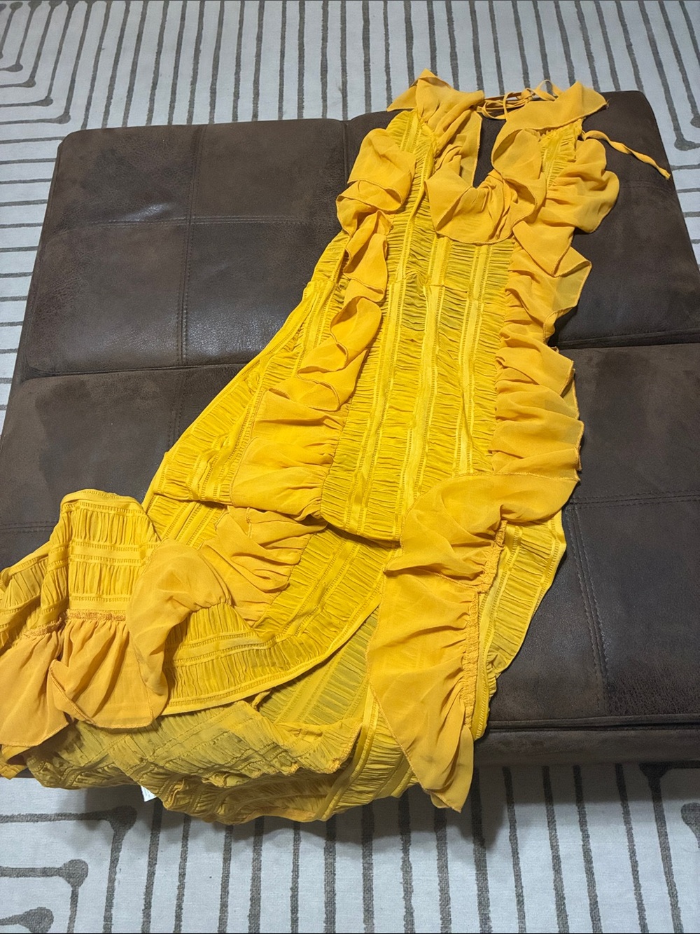 Yellow Ruffle Halter Midi Dress - Picture 2 of 2